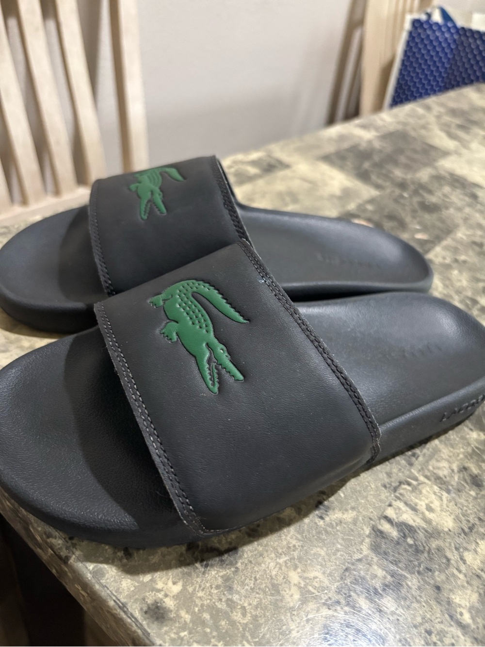 Lacoste Men's Black Slide Sandals with Green Crocodile Emblem - Picture 5 of 8